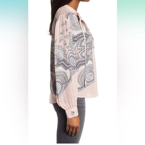 Lucky Brand Women's Scarf Paisley Popover Peasant Top tie string 2X pink - Picture 3 of 7